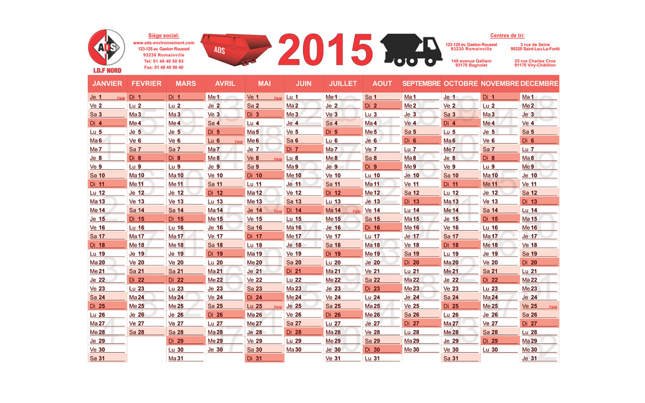 calendrier entreprise ADS Métal