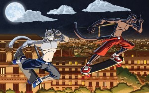 Chats à Paris en skateboard