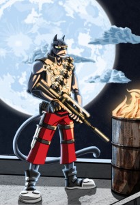 Chat sentinelle devant un feu